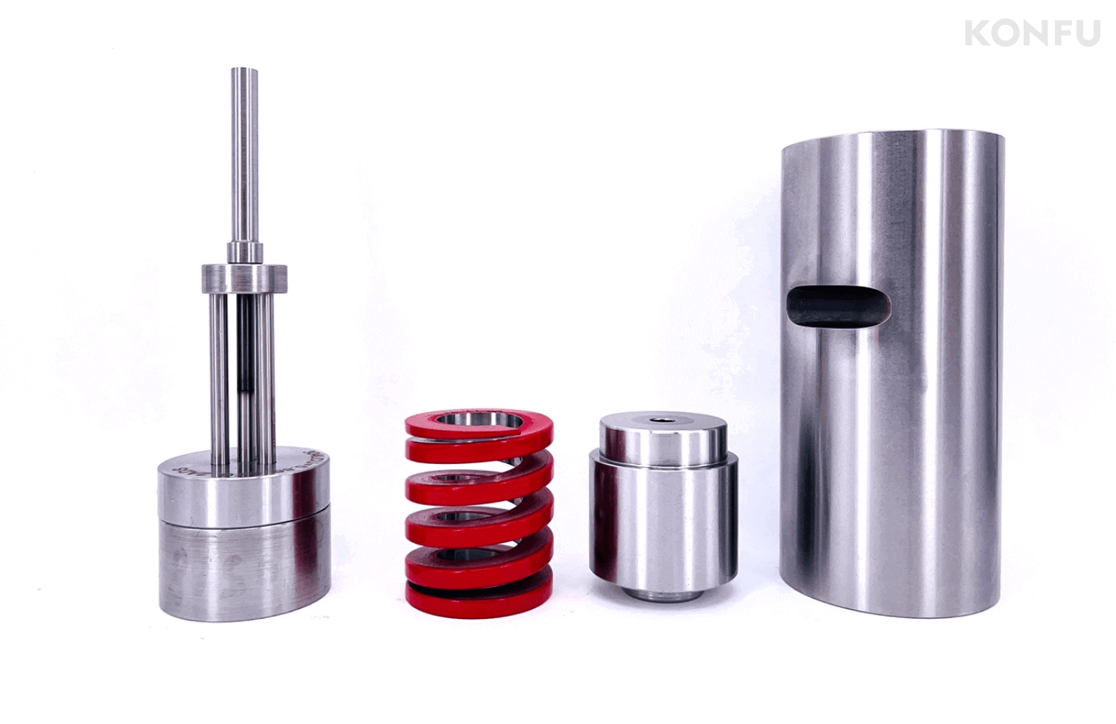 Various components of the successful tooling solution, including the ASP material punch.