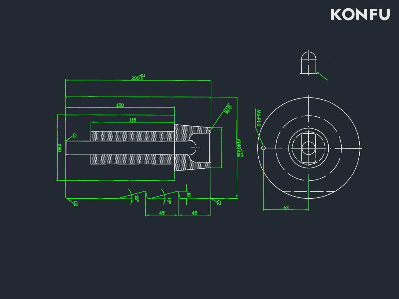 KONFU's optimized three-piece close-up die design for improved lifecycle and cost savings.